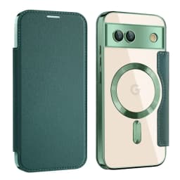 Luxury Leather Wallet Card Clip Magnetic Clear Phone Case for Google Pixel 9 Pro XL 8A 7A Plating Wireless Charging Flip Cover