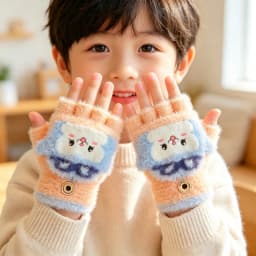 Cute Toddler Winter Plush 2‑in‑1 Flip‑Top Mittens Snap Button Animal Cold-proof Hand Warm Gloves For Boys Girls Children Gift