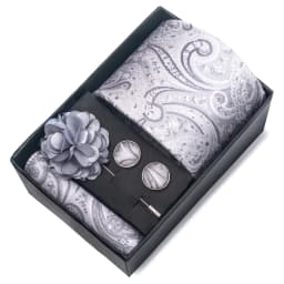 2025 New Design Brand 8 cm Blue Striped Tie Handkerchief Cufflink Brooch Set Man Gift Box Wedding Gift Fit Formal Party