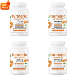 Turmeric Curcumin 95% Capsules Ease Joint Stiffness Soreness, Elevate Antioxidant Levels Black Pepper Ginger 120 Veggie Count