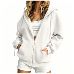 Women Winter Solid Color Pocketed Hooded Long Sleeved Coat Top Zippe Hoodies for Women