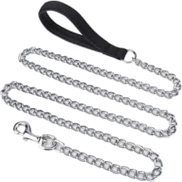 Metal Dog Leash, Integrated Dog Collar and Leash, 4ft Chew Proof Dog Chain Leash with P Chain Slip, Heavy Duty Sturdy Pet Dog Le