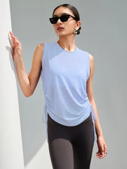 Women's Sleeveless Workout Tank Top, Loose Side Drawstring Yoga Shirt for Gym Running and Casual Fitness