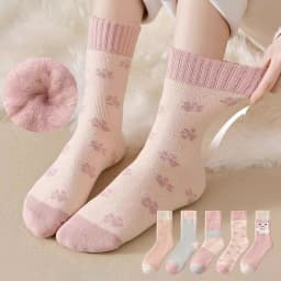 Winter Thicken Fleece-lined Plush Socks for Women Terry Long Sock Cold-resistant Warm Mid-calf Socks Pink Girl Thermal Footwear