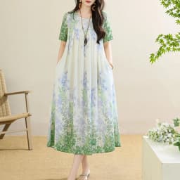 New 2025 Summer Dress For Women Plus Size Dress Casual Short Sleeve Boho Vintage Print Long Maxi Dress Beach Women Clothing