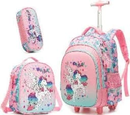 Bunnyfly Boys Rolling Backpack with Lunch Bag And Pencil Case - Wheeled Travel Trolley School Bag Stylish And Functional for Tra