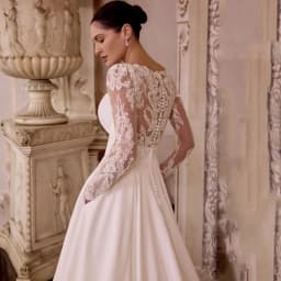Customized Wedding Dresses Lace A Line Long Sleeve V Neck Bridal Gowns Illusion Pockets Bride Robe Satin vestido de novia