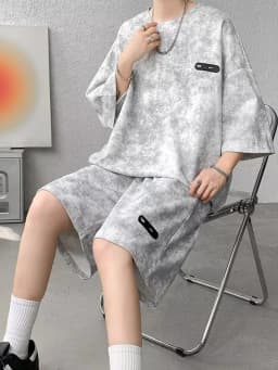 Loose Men's Casual Tie Dye Ice Silk Short Sleeve Short Pants Set Summer 2026 New Style Big Size Men's Fashion Clothing Set