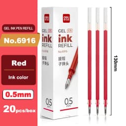 Deli 20Pcs/lot Gel Pen Refill 0.5mm Ink Black Red Blue Colors Refills Writing Signature School Stationery Supplies Pen Core Gift
