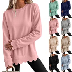 Womens Oversized Crewneck Sweatshirts Scalloped Casual Pullover Tops Sweatshirt Womens
