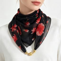 Magnetic Buckle Thin Chiffon Decorative Neck Scarf, Magnolia Print Neck Wrap, Lazy Scarf Quick Easy Fastening Neckerchief