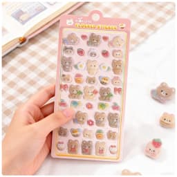 1 pc/6 pcs Cartoon Animals Flocked 3D Relief Stickers Journaling DIY Diary Cute Stationery Sticker Decor School Supplies