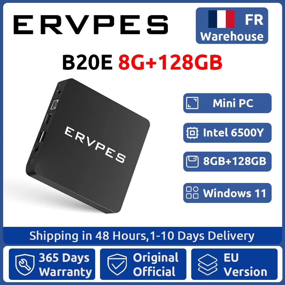 ERVPES Mini Pc B20E Windows 11 Pro 8GB RAM 128GB SSD Intel 6500Y Micro Desktop Computer Dual-Band Wifi Mini Pc
