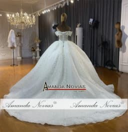 Customized Off The Shoulder Straps Lace Wedding Dress With Small Train NS4596