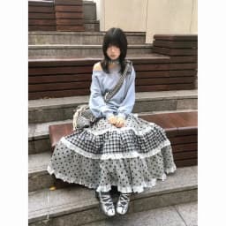 New Multi-layer Ruffle Plaid Thin Dot Splicing A-line Long Skirt Versatile Japanese Style Girls All-season Half Skirt