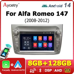 8GB 128GB 7'' Wireless Carplay Android 14 Auto Stereo Car Radio GPS For Alfa Romeo 147 2008-2012 Bluetooth 2 din autoradio Multimedia player Screen WIFI 4G LTE