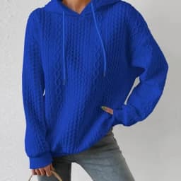 Women's Oversized Medium Weight Long Sleeve Solid Color Hoodie with Drawstring Casual Mid-Length Jacquard Women's Sweatshirt