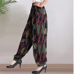 High Waist Lantern Pants Casual Cotton Silk Large Size Printed Long Trousers for Middle-Aged And Elderly Women