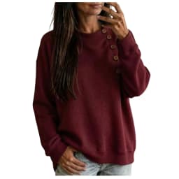 Crew Neck Sweatshirts Women Fleece Pullover Side Button Tops Fall Cute Shirt
