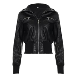 Short Fit-waist PU Jacket in Spring Autumn Motorcycle Style Retro Style Spliced Versatile Outerwear for Fashion-forward Women