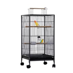 40 Inch Open Top Metal Bird Cage With Wooden Perches Slide-Out Tray Wheels Water Bottle Feeder For Parrot Parakeet Cockatiel