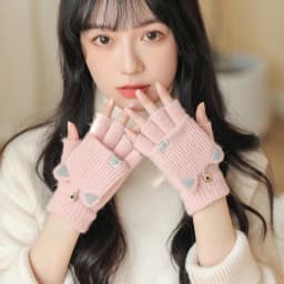 Cute Women Knitted Gloves Solid Cartoon Cat Ears Girls Mittens Autumn Winter Warm Woolen Lady Full Finger Gloves