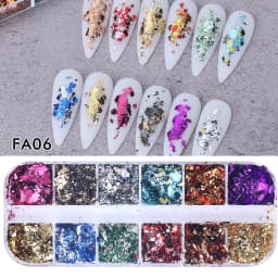 12 Grids Double Color Gold Foils Gorgeous Nail Glitter Sparkles Irregular Random Aluminum Flake Paillette Chip Design Decoration