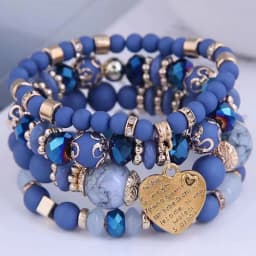 4pcs/set Boho Strand Bracelets For Women Crystal Beads Bracelets Heart Letter Elastic Bangles Wristband Yoga Jewelry Gifts A-