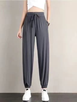Ice Silk Summer Thin New Loose Cuffed Black Sports Lantern Pants Women's Anti-Mosquito Lightweight Comfortable Casual Trousers