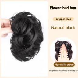 Synthetic wig clip with bun head short and long curly hair clip style flower bud fluffy and fashionable bun head