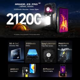 Ulefone Armor 29 Pro Thermal Version Rugged Phone, 16GB+512GB Night Vision 6.67'' Android15 MTk Dimensity 7400 5G NFC Smartphone