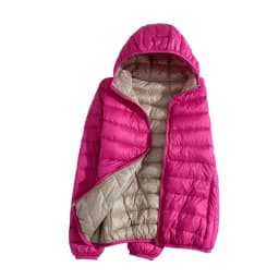 NEW Brand Women Double Side Jacket Ultra Light 90% White Duck Down Jacket Hooded Windbreakers Reversible Lightweight Warm Coats