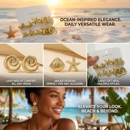 3 Pairs Gold Color Starfish Shell Stud Earrings Set for Women Fashion CCB Lightweight Star Earrings Boho Jewelry Accessories