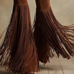Vintage Solid Suede Splicing Tassel Pants Woman 2026 Spring High Waist Slim Flared Trousers New Autumn Casual Straight-leg Pants