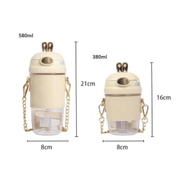 Cute Rabbit Ear Plastic Water Bottles With Straw For Girls Kids Portable Strap Student Bottle With Cup Cover Anti-drop BPA Free