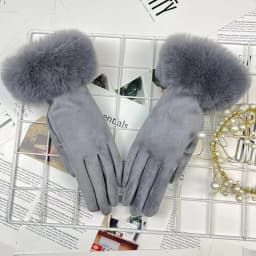 Suede Soft Warm Gloves Women's Woolen Mouth Winter Cycling Plus Velvet Finger Gloves Cycling Driving Thickened Furry Gloves G434