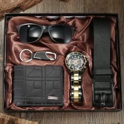 2026 New 5pcs Watch Set for Men in Gift Box Belt Wallet Hair Trimmer Keychain Sunglasses Men’s Watch Gift Box Set Gifts for Him
