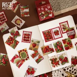 45Pcs/box Strawberry Stickers Album Diary Label Scrapbooking Material DIY Journaling Stationery Cute Fruit Decorative Paper