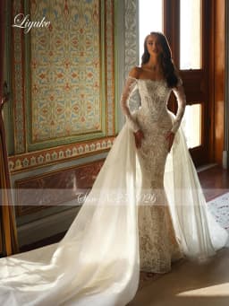 Liyuke Alluring Lace Boat Neck 2 In 1 Mermaid Wedding Dresses Shiny Beading Pearls Romantic Removable Train Bridal Gowns