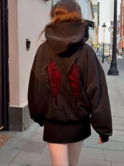 Kliou Wings Lace Backless Hooded Pullover Woman Autumn Trend Full Sleeve Skinny Stretch Hot Girls High Street Fashion Style Tops