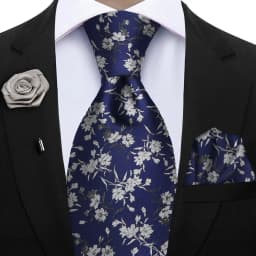 Peacock Blue Floral Print 2-Piece Tie & Pocket Square Set for Men Wedding Business Casual Stylish Accessories