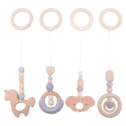 4 Pcs Beech Wood Baby Play Gym Frame Newborn Activity Fitness Rack Hanging Pendants Toys Crochet Rattle Teether Kids Room Decor