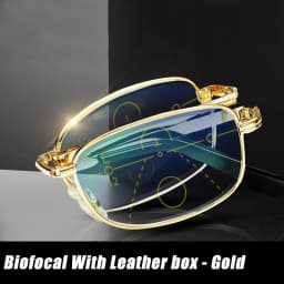 Folding Reading Glasses with Leather Box Unisex Collapsible Metal Lenses Bifocal 4 In 1 Eyewear Anti-blue Light Diopter Glasses