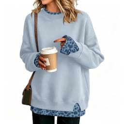 Crew Neck Sweatshirts Women Cute Long Sleeve Oversized Sweatshirt Plaid Pullove In Layered Tunic Leopard Print Zip up Hoodie