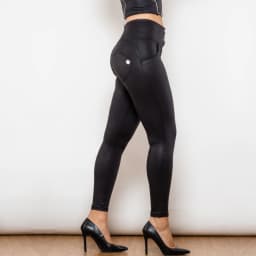 Shascullfites Melody Crackle Black Coated Lifting Pants Button Up Sexy Skinny Pants Bum Lift Leggings Booty Leggings