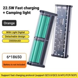 22.5W DIY Battery Charger Case Transparent Fast Charging Case For 6PCS 18650 20000mAh Battery Charging Box For iPhone Samsung