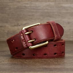 Belt For Men Leather Work Heavy Duty Double Buckles Dlawed Genuine Leather 3.8cm Male Copper Buckle Retro Brown Men's Belt