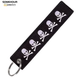 SOMEHOUR Danger Machine Keychain Jewelry Embroidered Skull Both Sides Key Rings For Bicycle Motorcycle Car Bag Women Men Gifts