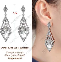 1920s Art Deco Antique Vintage Flapper Style Jet Black Rhinestone Extra Long Dangle Earrings Pearl Earrings Jewelry for Women