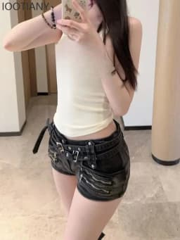 Streetwear Punk Multi Zipper Patchwork Vintage Gothic Cargo Denim Shorts Women Y2k Mini Hot Pants Slim Fit Short Jeans